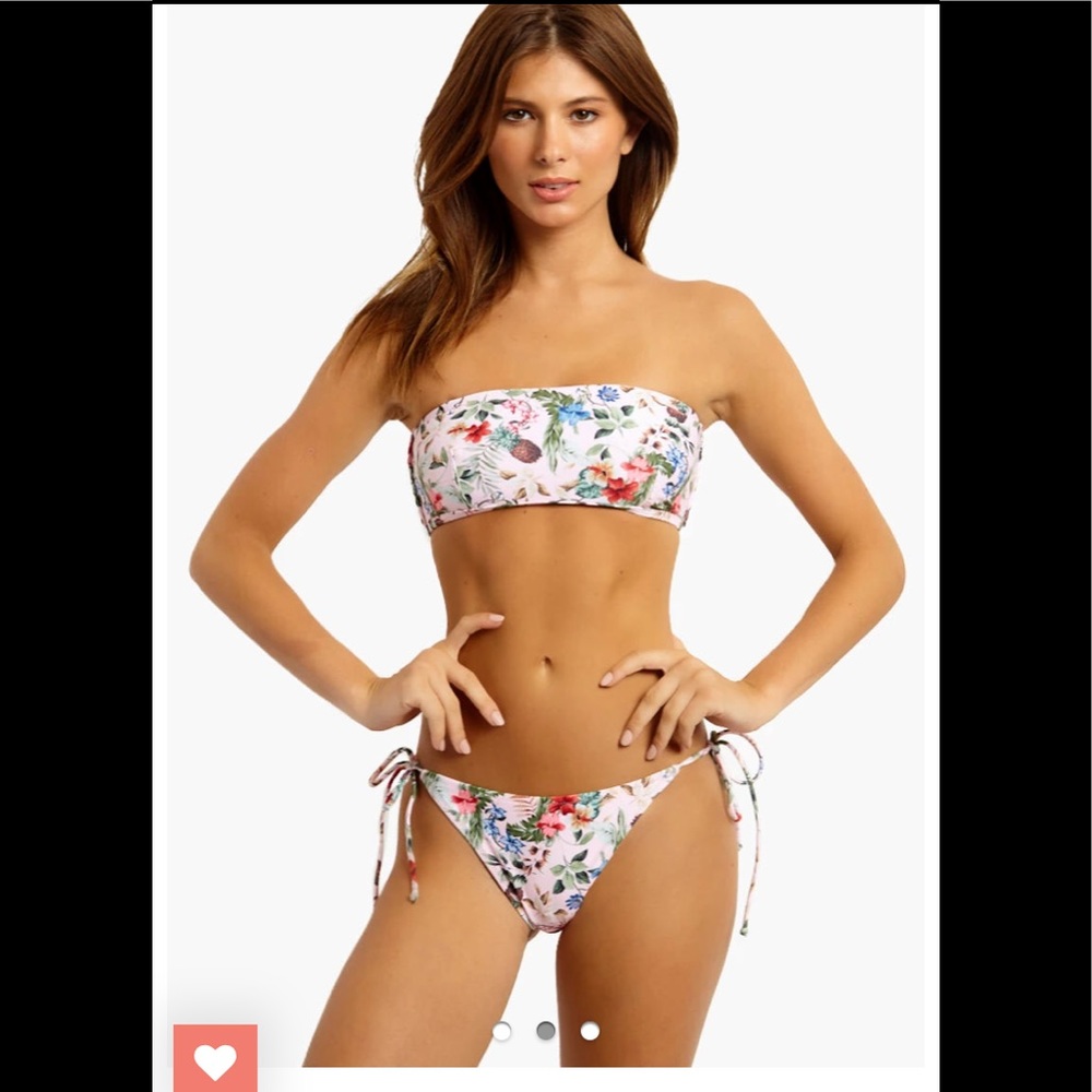 Minkpink pink floral print bandeau high cut tie bikini set XS S - Picture 4 of 11